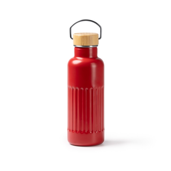 Botella Roly Nobuk Acero Inox Tapa Bambú 500ml Roja